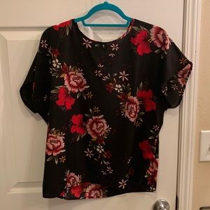 Rose print dolman sleeve top